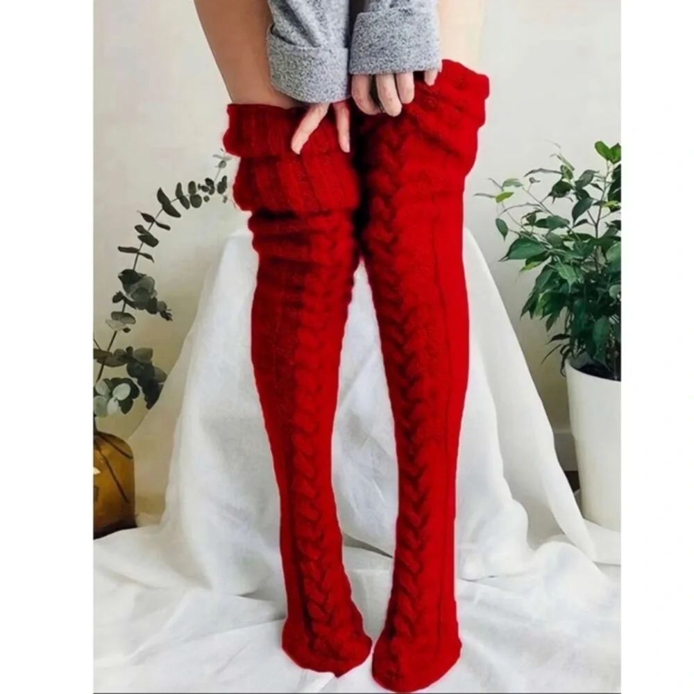 Cozy Red Knee High Socks red